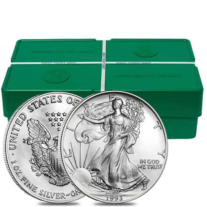 Roll of 20 - 1993 1 oz Silver American Eagle $1 Coin BU