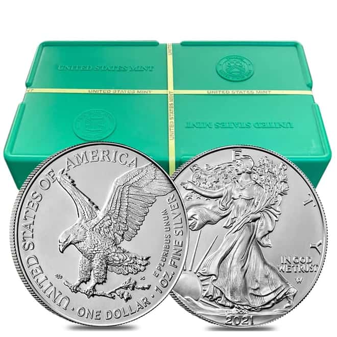 Monster Box of 500 - 2021 1 oz Silver American Eagle $1 Coin BU Type 2 (25 Roll, Tube of 20)