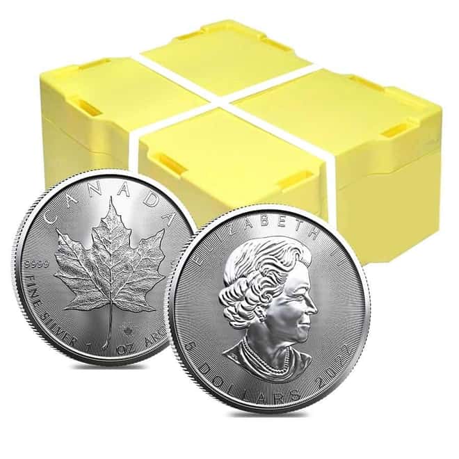 Monster Box of 500 - 2022 1 oz Canadian Silver Maple Leaf .9999 Fine $5 Coin BU (20 Roll, Tube of 25)