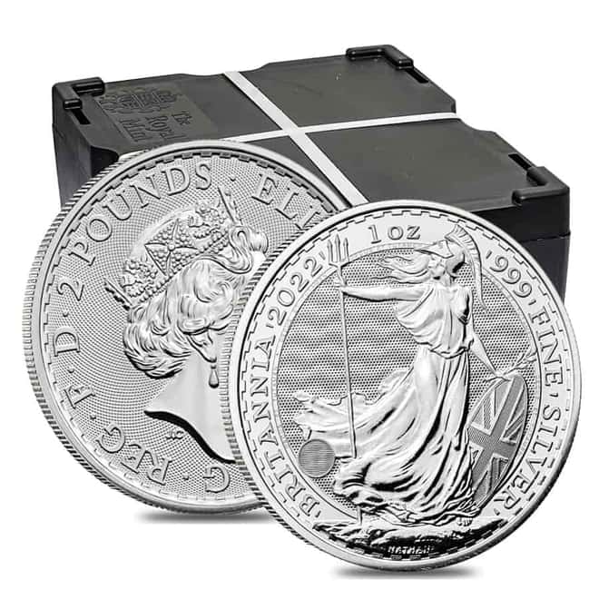 Roll of 25 - 2022 Great Britain 1 oz Silver Britannia Coin .999 Fine BU (Lot, Tube of 25)