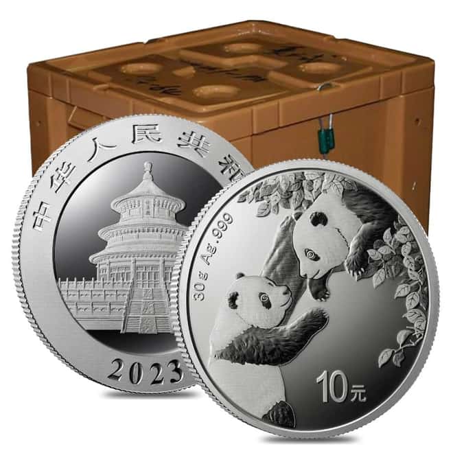 Monster Box of 600 - 2023 30 gram Chinese Silver Panda 10 Yuan .999 Fine BU (20 Sheets of 30, Lot of 600)