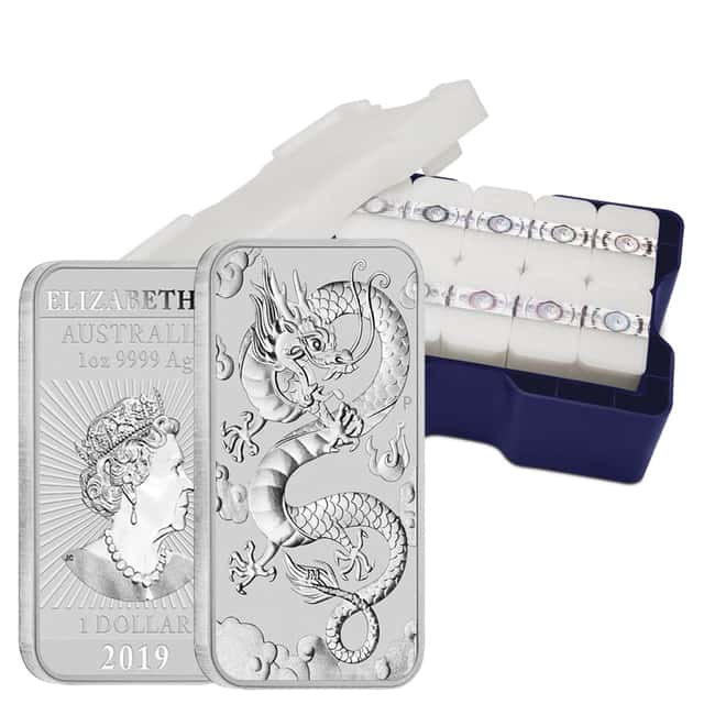 2019 1 oz Silver Australian Dragon Coin Bar $1 BU