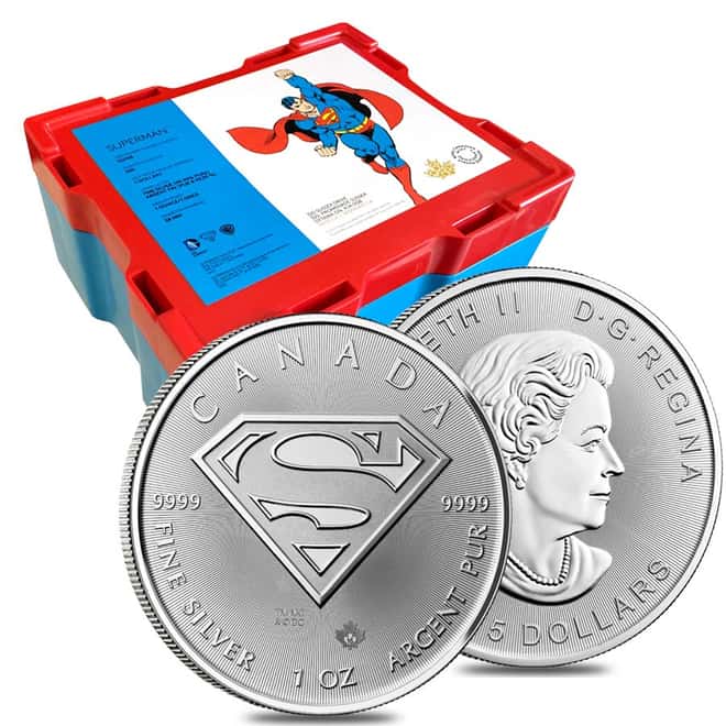 Monster Box of 500 - 2016 1 oz Silver Canadian Superman: S-Shield .9999 Fine $5 Coin (20 Lot,Tube of 25)