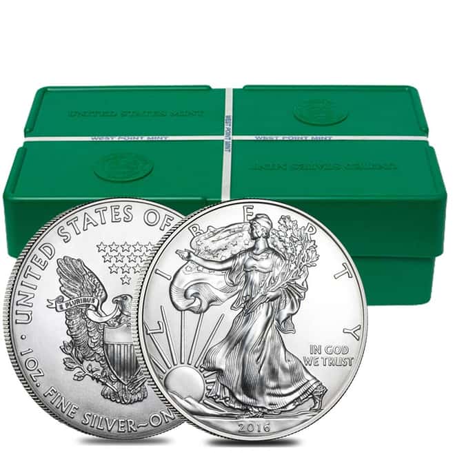 Monster Box of 500 - 2016 1 oz Silver American Eagle $1 Coin BU (25 Roll,Tube,Lot of 20)