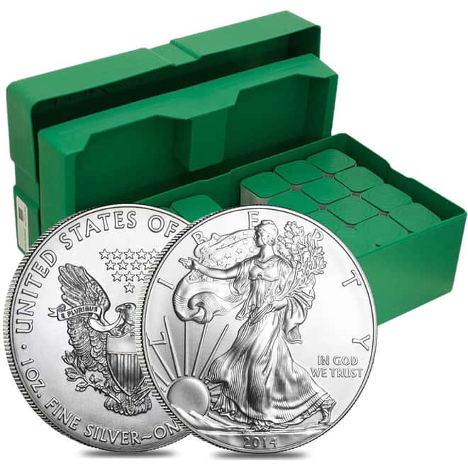 2014 1 oz Silver Eagle Gem Brilliant Uncirculated (500-Coin Mint Sealed Monster Box)