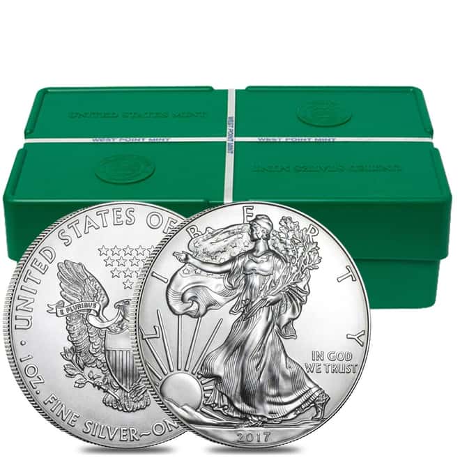 Monster Box of 500 - 2017 1 oz Silver American Eagle $1 Coin BU (25 Roll,Tube of 20)