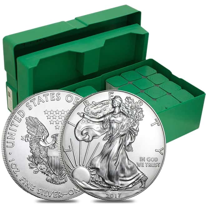 Monster Box of 500 - 2017 1 oz Silver American Eagle $1 Coin BU (25 Roll,Tube of 20)