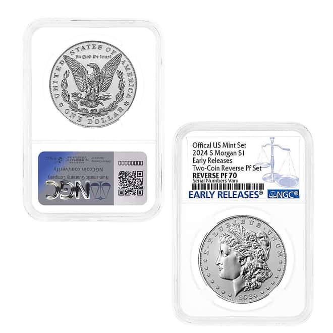 2024-S Morgan and Peace Silver Dollar Reverse Proof 2-Coin Set NGC PF 70 ER