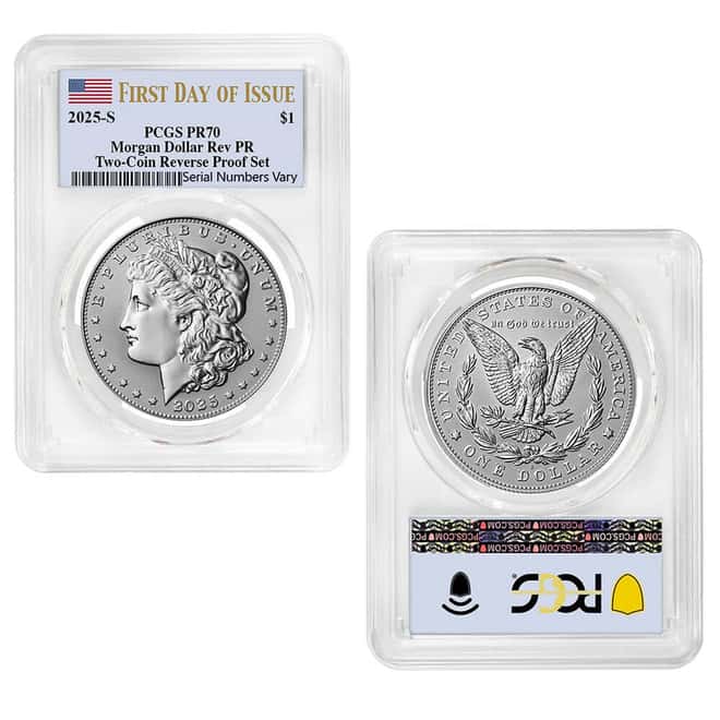 2025-S Morgan and Peace Silver Dollar Reverse Proof 2-Coin Set PCGS PF 70 FDOI