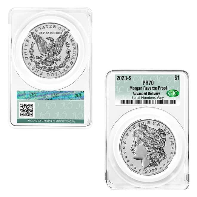 2023-S Morgan and Peace Silver Dollar Reverse Proof 2-Coin Set CAC PF 70 Advanced Delivery