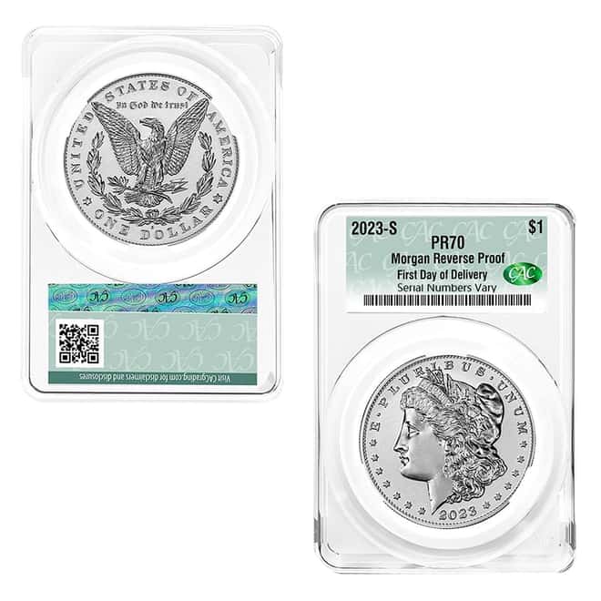 2023-S Morgan and Peace Silver Dollar Reverse Proof 2-Coin Set CAC PF 70 First Day of Delivery