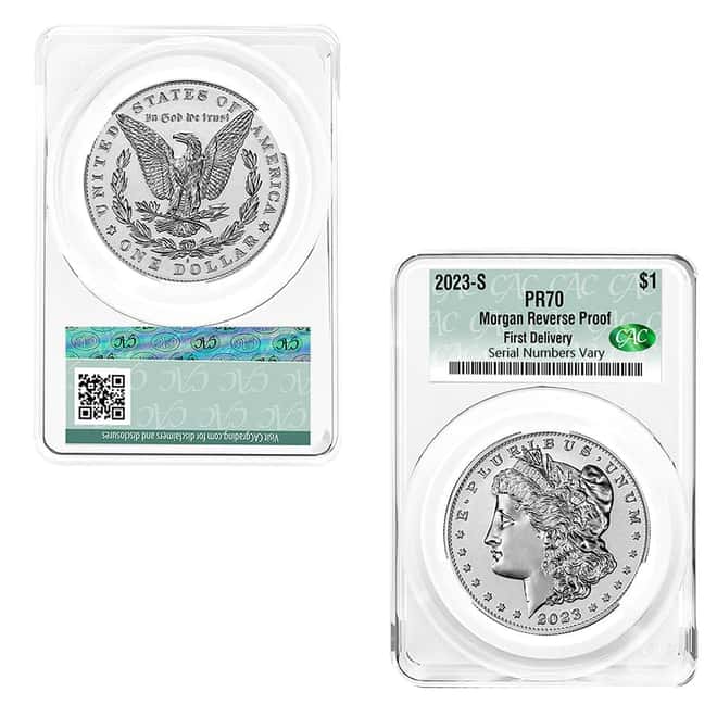 2023-S Morgan and Peace Silver Dollar Reverse Proof 2-Coin Set CAC PF 70 First Delivery