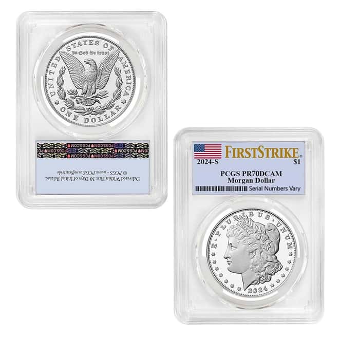 2024-S Morgan and Peace Silver Dollar Proof 2-Coin Set PCGS PF 70 FS