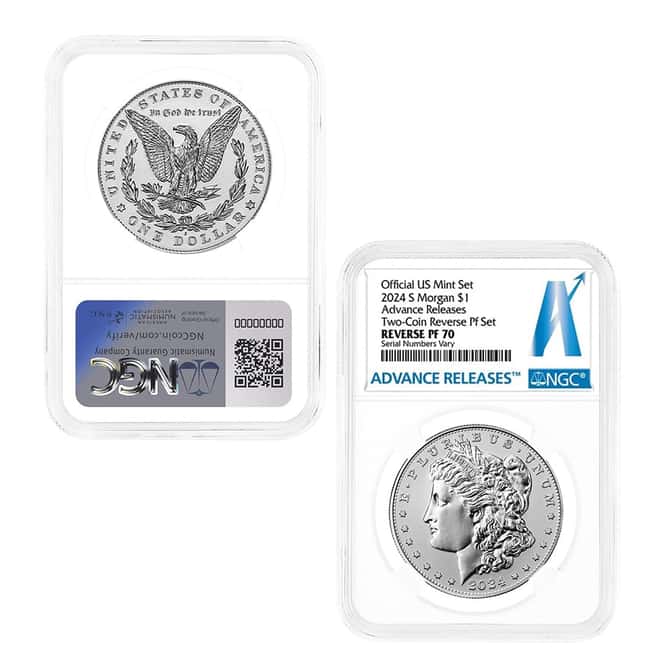 2024-S Morgan and Peace Silver Dollar Reverse Proof 2-Coin Set NGC PF 70 AR