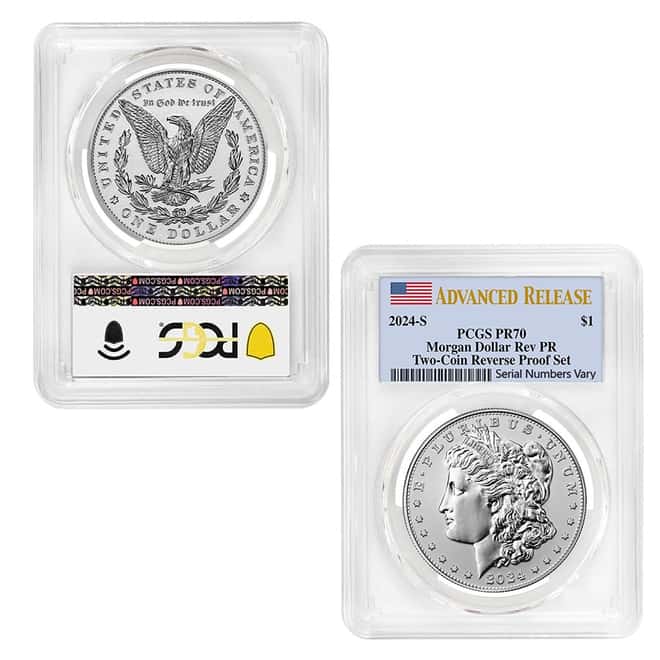 2024-S Morgan and Peace Silver Dollar Reverse Proof 2-Coin Set PCGS PF 70 AR