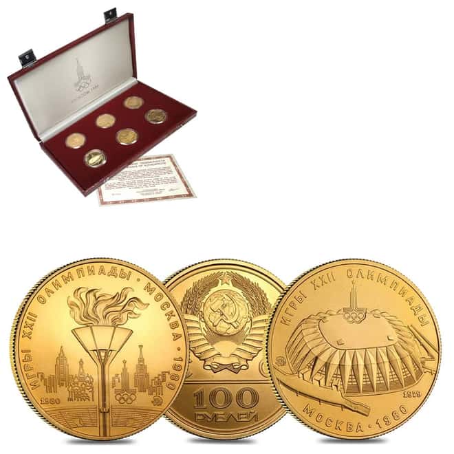 1980 Russia Moscow Olympics Proof Gold 6-Coin Set AGW 3 oz (w/Box & COA)