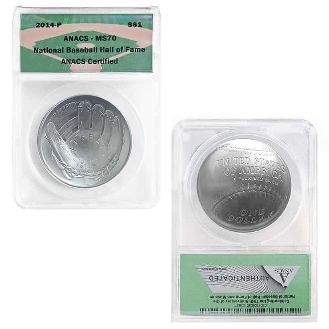 2014-P National Baseball Hall of Fame Silver Dollar 2-Coin Set ANACS MS/PF 70
