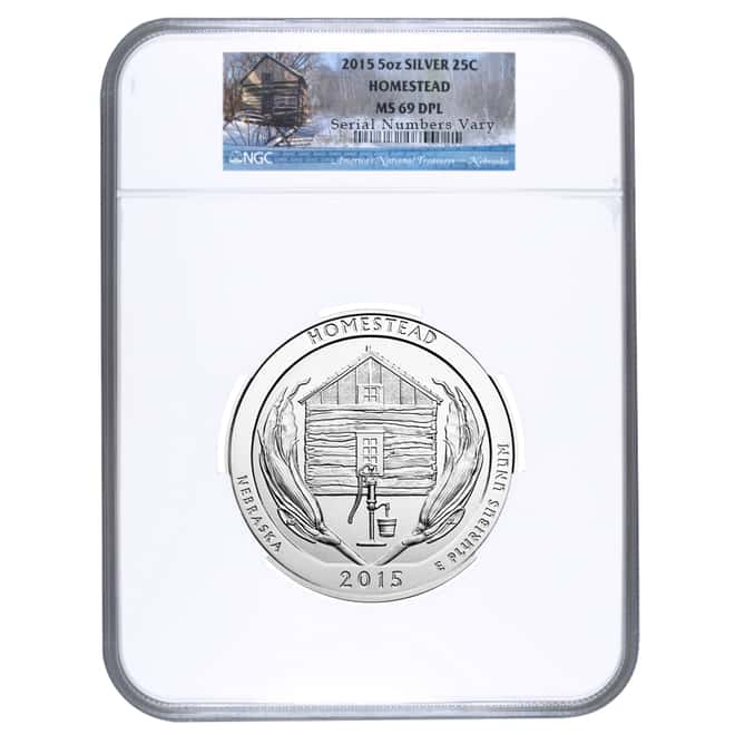 2015 5 oz America the Beautiful ATB Silver Homestead National Park Coin NGC MS 69 DPL