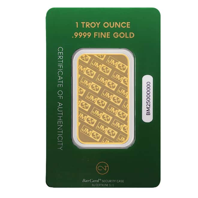 New - 1 oz Johnson Matthey Gold Bar .9999 Fine (in Assay)