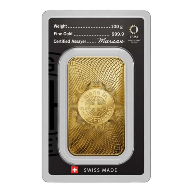100 Gram Argor Heraeus Gold Bar .9999 Fine (New Design in Assay)