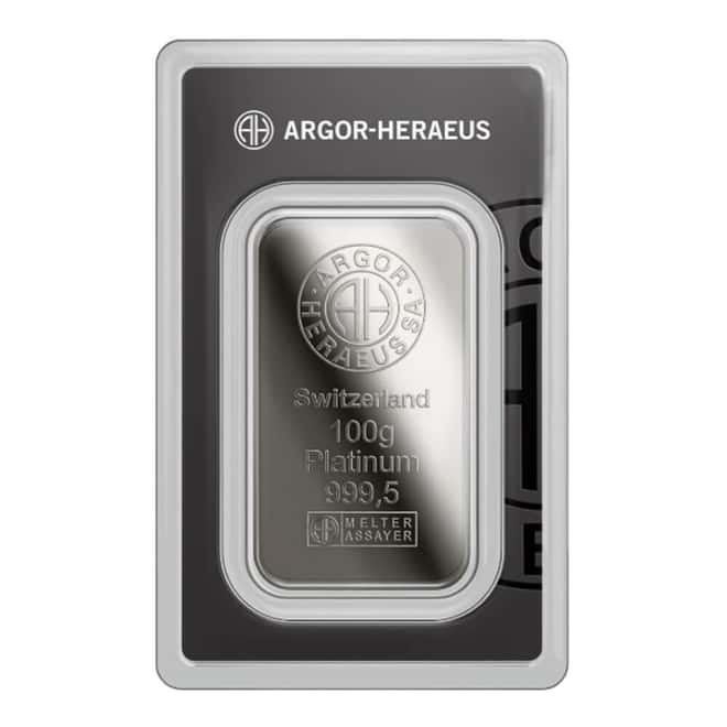 100 Gram Argor Heraeus Platinum Bar .9995 Fine (New Design in Assay)