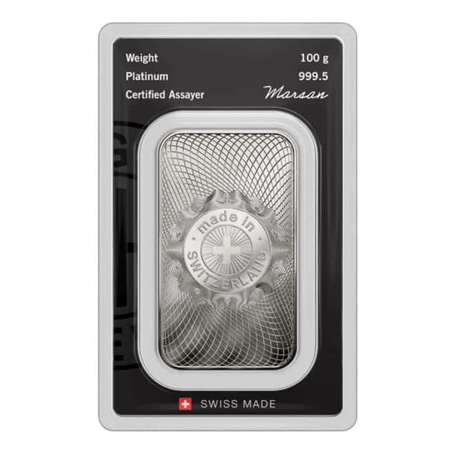 100 Gram Argor Heraeus Platinum Bar .9995 Fine (New Design in Assay)