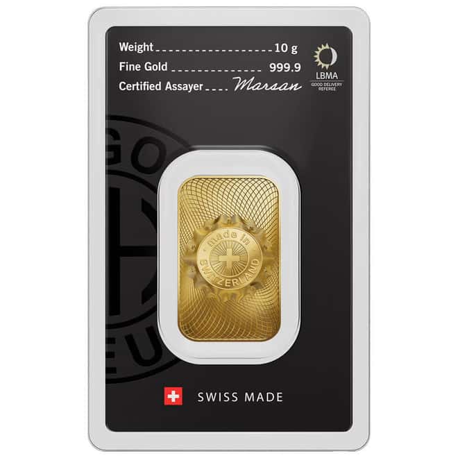 10 Gram Argor Heraeus Gold Bar .9999 Fine (New Design in Assay)