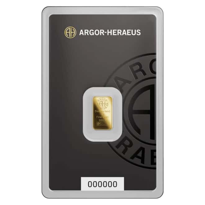 1 Gram Argor Heraeus Gold Bar .9999 Fine (New Design in Assay)