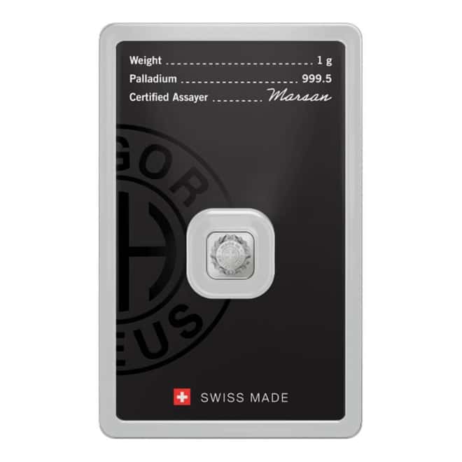 1 Gram Argor Heraeus Palladium Bar .9995 Fine (New Design in Assay)
