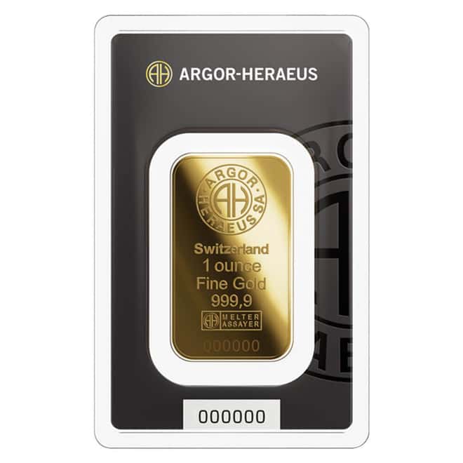 1 oz Argor Heraeus Gold Bar .9999 Fine (New Design in Assay)