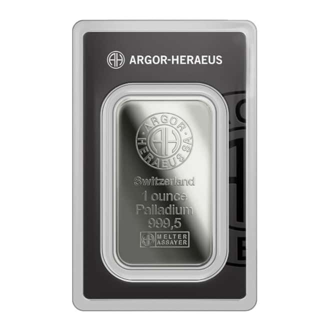 1 oz Argor Heraeus Palladium Bar .9995 Fine (New Design in Assay)