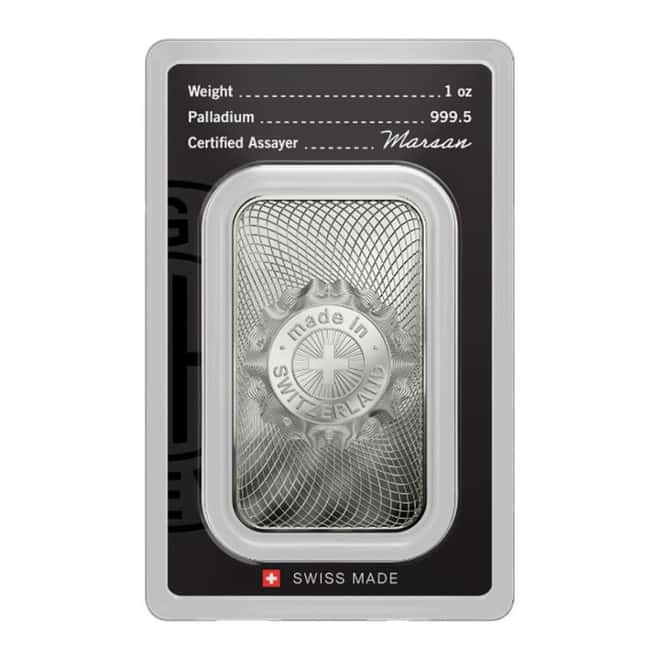 1 oz Argor Heraeus Palladium Bar .9995 Fine (New Design in Assay)