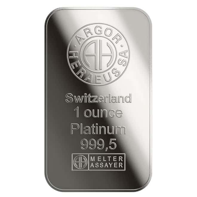 1 oz Argor Heraeus Platinum Bar .9995 Fine (New Design in Assay)