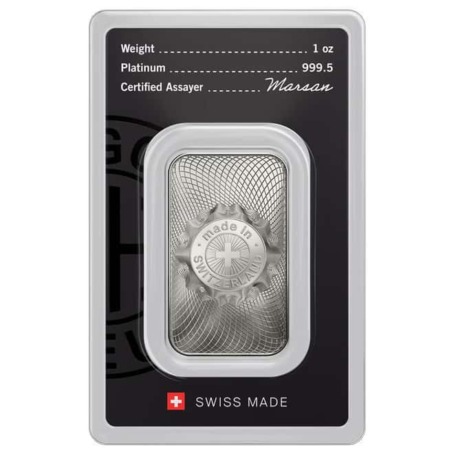 1 oz Argor Heraeus Platinum Bar .9995 Fine (New Design in Assay)