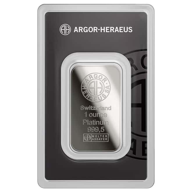 1 oz Argor Heraeus Platinum Bar .9995 Fine (New Design in Assay)