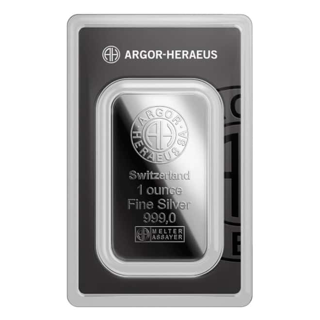 1 oz Argor Heraeus Silver Bar .999 Fine (New Design in Assay)