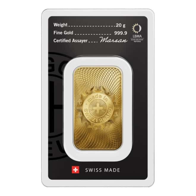 20 Gram Argor Heraeus Gold Bar .9999 Fine (New Design in Assay)