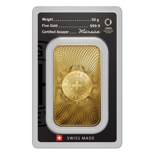 50 Gram Argor Heraeus Gold Bar .9999 Fine (New Design in Assay)
