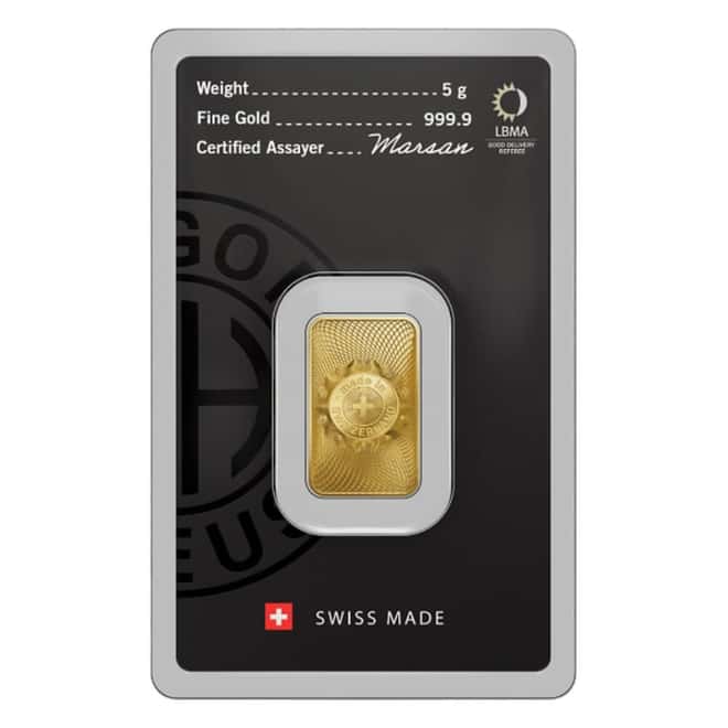 5 Gram Argor Heraeus Gold Bar .9999 Fine (New Design in Assay)