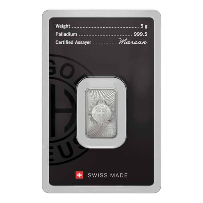 5 Gram Argor Heraeus Palladium Bar .9995 Fine (New Design in Assay)