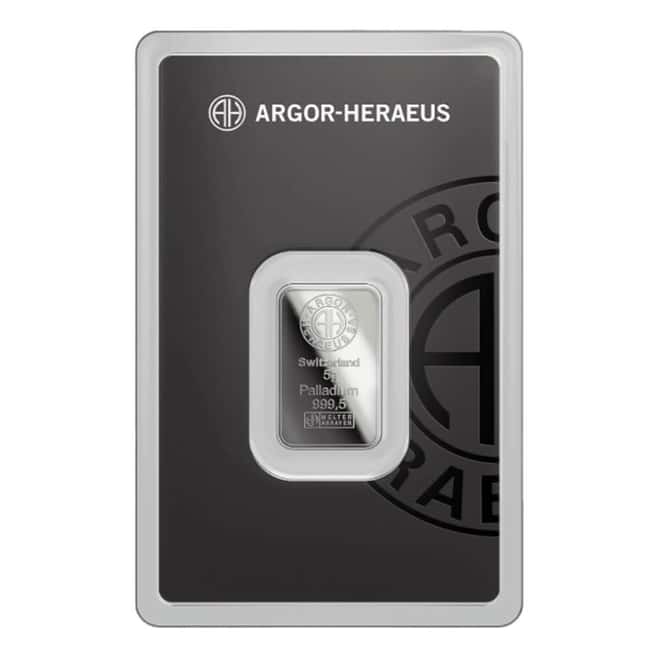 5 Gram Argor Heraeus Palladium Bar .9995 Fine (New Design in Assay)