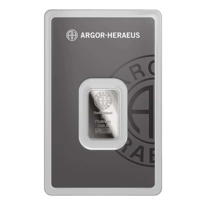 5 Gram Argor Heraeus Platinum Bar .9995 Fine (New Design in Assay)