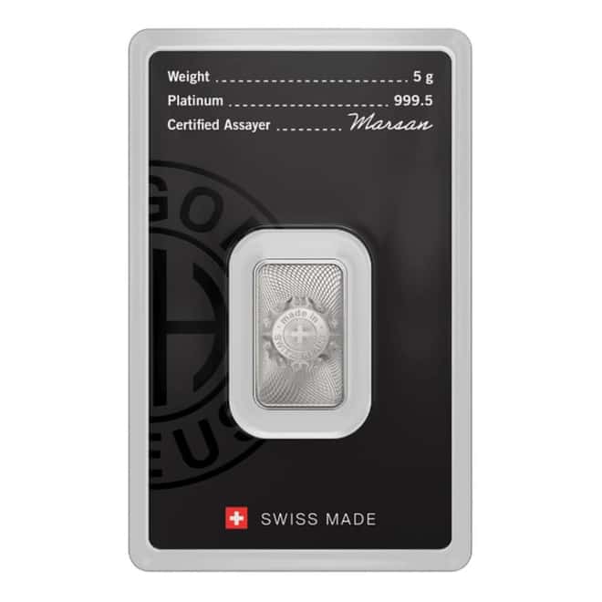 5 Gram Argor Heraeus Platinum Bar .9995 Fine (New Design in Assay)