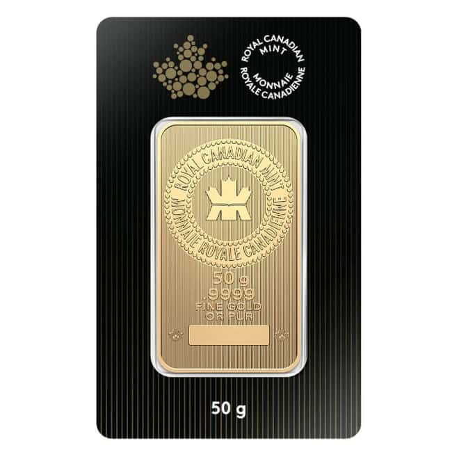 50 Gram Royal Canadian Mint RCM Wafer Gold Bar .9999 Fine (in Assay)