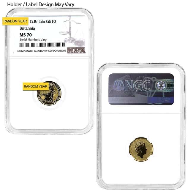 1/10 oz Great Britain Gold Britannia NGC / PCGS MS / PF 70 (Random Year)