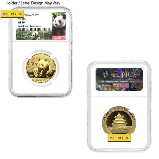 1/2 oz Chinese Gold Panda NGC / PCGS MS 70 (Random Year)