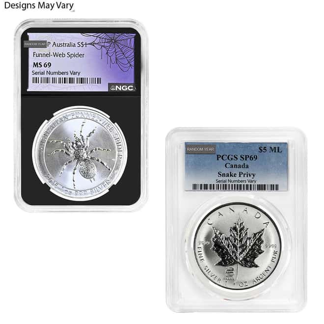 1 oz Silver Coin Random Mint NGC/PCGS MS/SP/PF 69 (Random Design/Year)