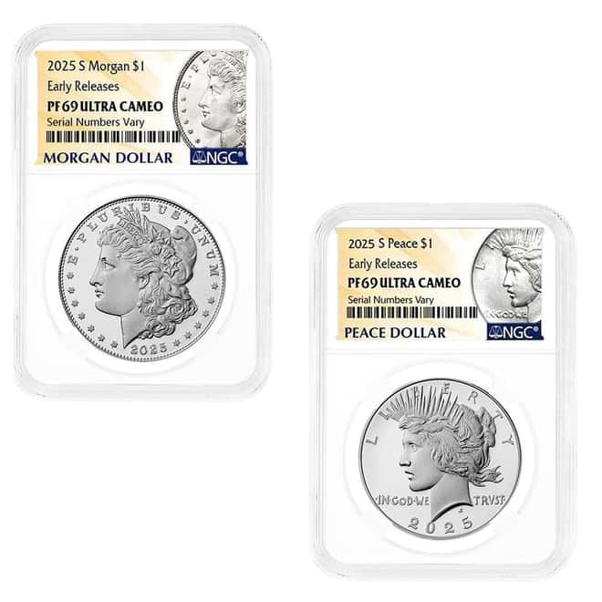 2025-S Morgan and Peace Silver Dollar Proof 2-Coin Set NGC PF 69 ER (Morgan/Peace)