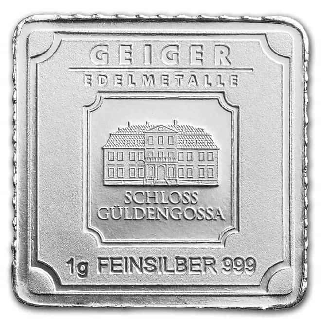 NO ASSAY - 1 Gram Geiger Original Square Silver Bar .999 Fine