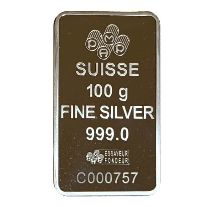 NO ASSAY - 100 Gram PAMP Suisse Rosa Silver Bar .999 Fine